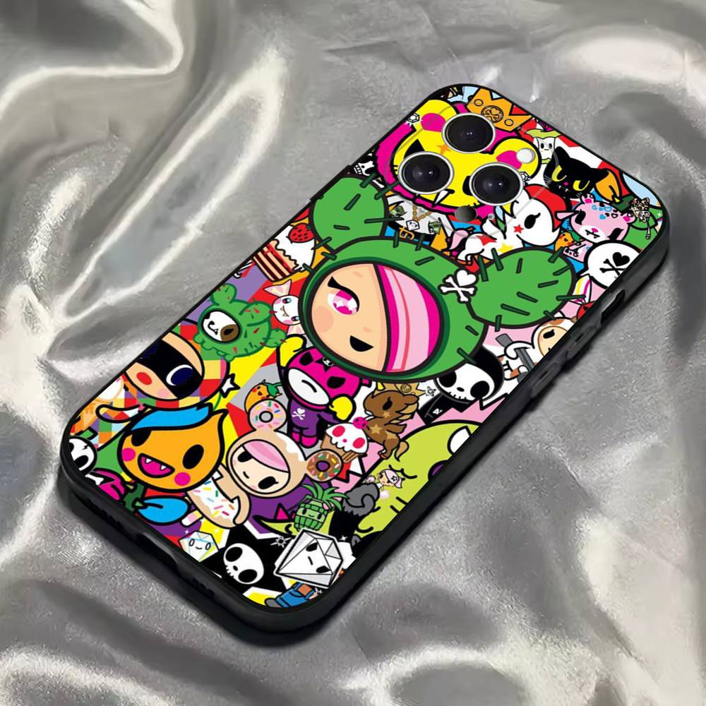 Япония Чехол для телефона Tokidoki для iPhone 16,15,14,13,12,11,Pro,Max,Plus,X,XS,SE4,E,Mini, Мягкий черный чехол