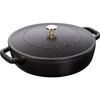 Staub Saute Pan Black Large Hand Cast Enamel Pot Sukiyaki Compatible with IH Japanese Braiser "Braiser 26cm" [Authorized Product] 40506-542