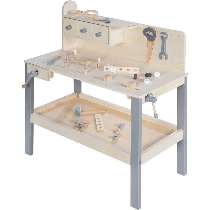 Grand établi en bois pour enfant - ROBA - Avec Kit d'outils - Grand plan de travail - Étagere