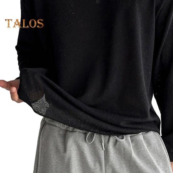 Весна Осень Мужской Топ Круглый вырез Длинные рукава Тонкий Ажурный Однотонный Свободный Пуловер Средней Длины Хип-Хоп Уличная Толстовка