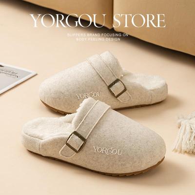 Yuangang Женские хлопковые зимние тапочки 2024 - Теплые, нескользящие домашние туфли с толстой подошвой из говяжьей жилы для мужчин и женщин