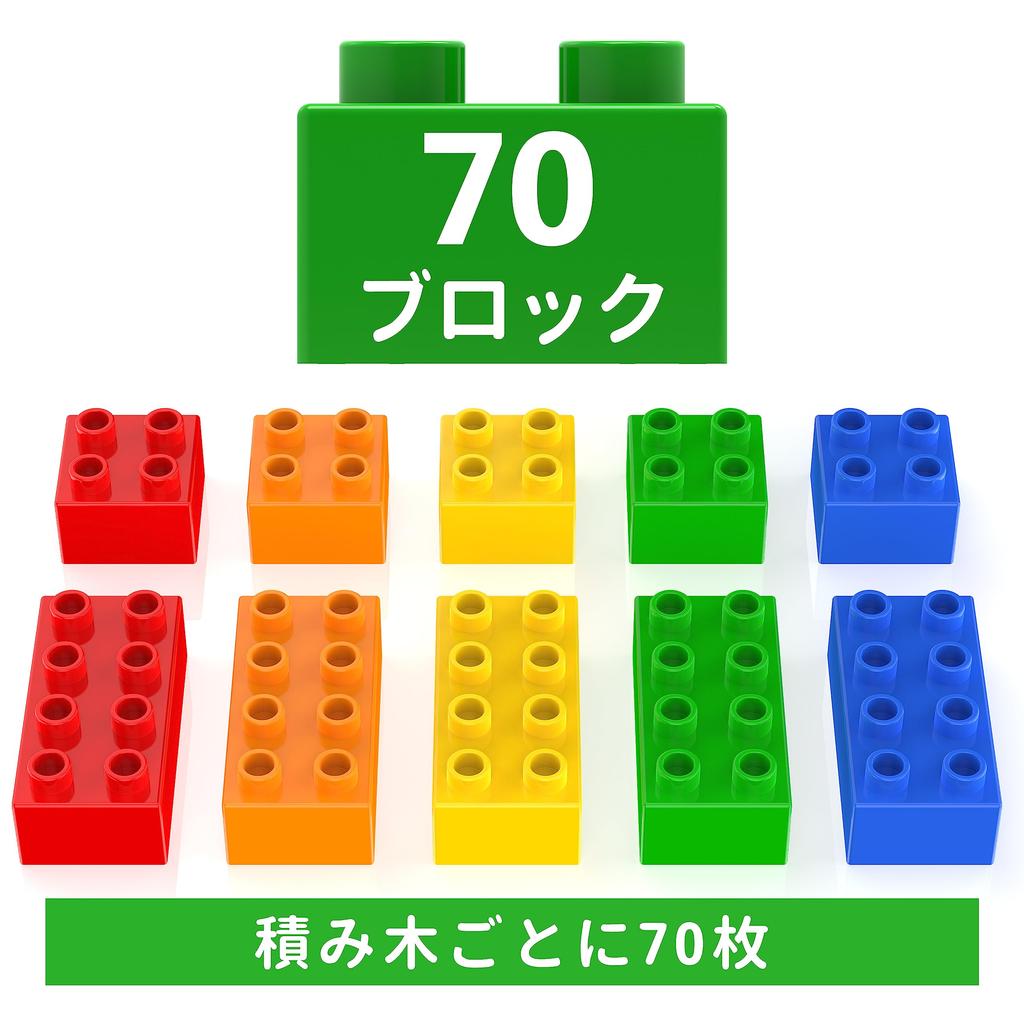 [High-Value] HIUME 70-Piece Large Building Block Set (5 Colors) - Duplo/Anpanman Compatible [Educational Toy for Toddlers]