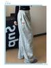 Women's Gray Floral High-Waist Sweatpants, Loose Straight-Leg, Spring Autumn 2025 Collection
