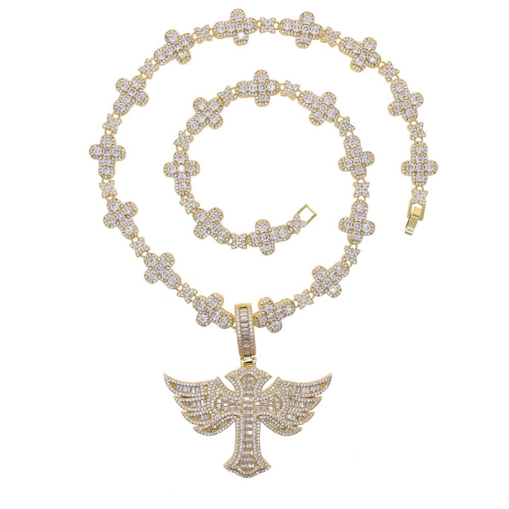 Collar Hop Para Hombre Cross Pendant with Cuban Chain CZ Jewelry Set Ready Stock Bulk