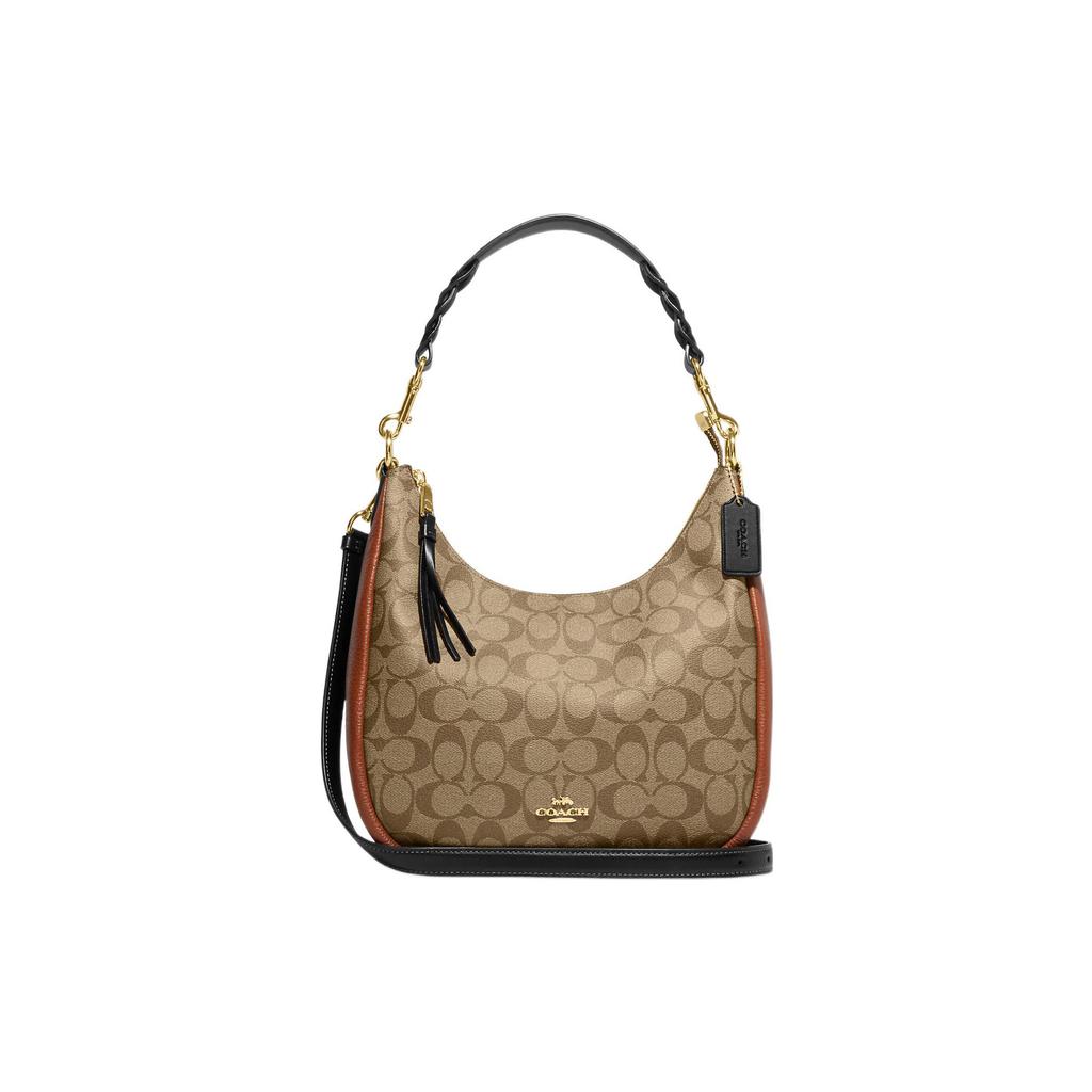 New COACH Jules Canvas With Pebbled Leather And Smooth Leather Handbag Shoulder Bag Crossbody Bag Large Size Women's Khaki CF350-IME7V