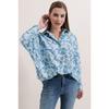 Женская рубашка оверсайз с цветочным принтом и рукавами «летучая мышь» Ptty20s-o210