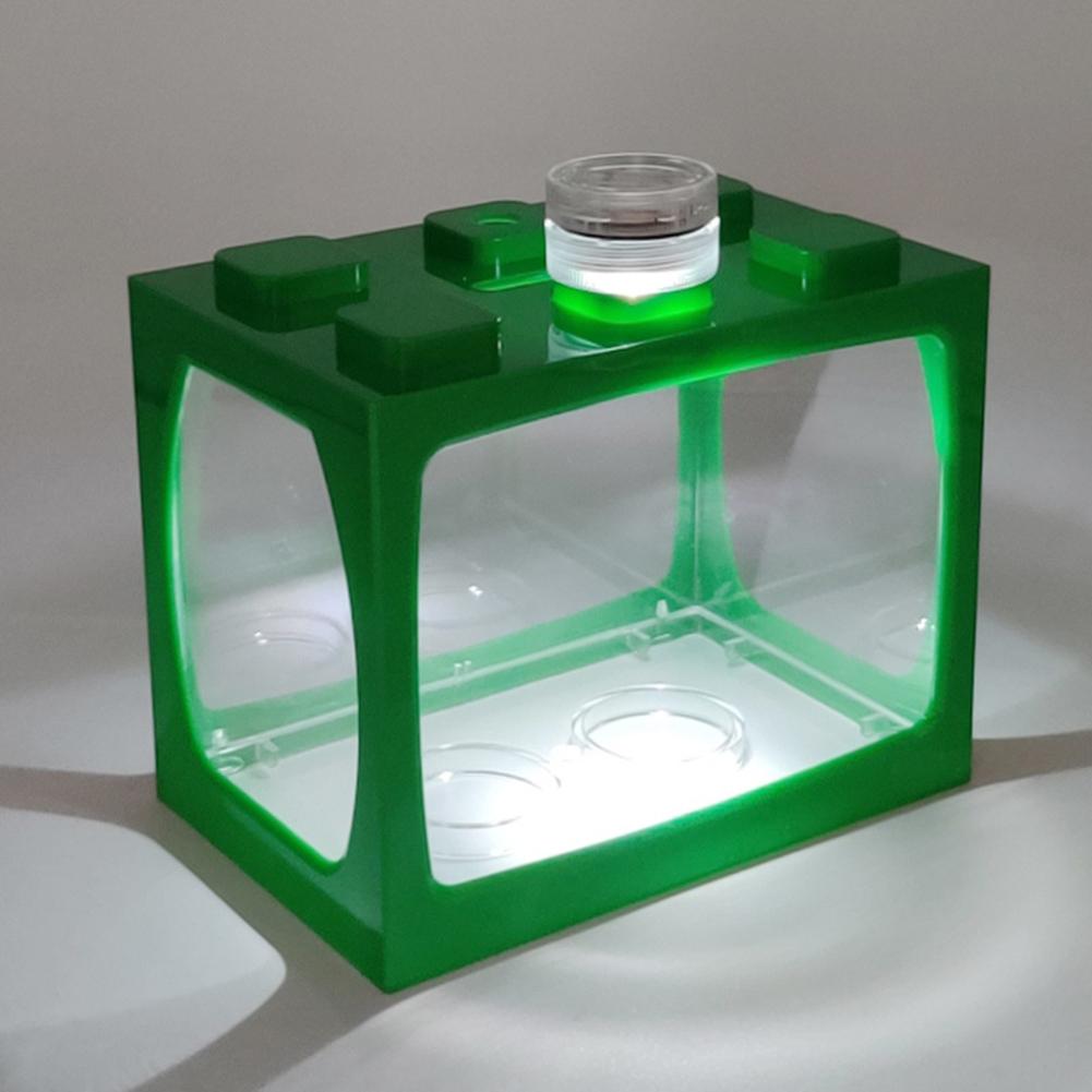 Прозрачный мини-аквариум, креативный штабелируемый дизайн со светодиодной белой подсветкой для рыб-черепах, акриловый экологический аквариум