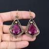 Lab-Created Ruby Gemstone Handmade Pure Copper Wire Wrapped Earring Jewelry For Memorial Day