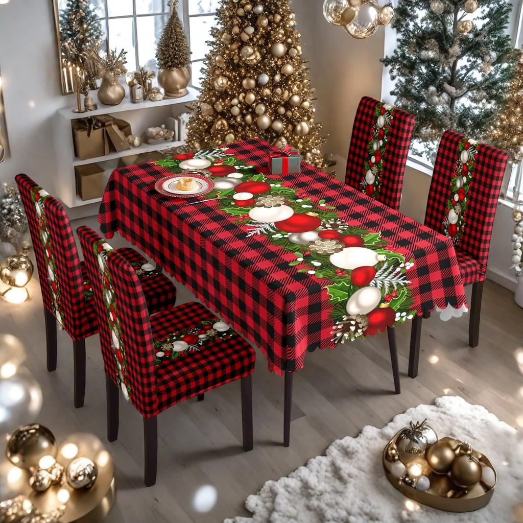 1 Set Christmas Tablecloth And Chair Covers Rectangle Party Table Cloth Vintage Dining Table Cover for Home Decoration Christmas