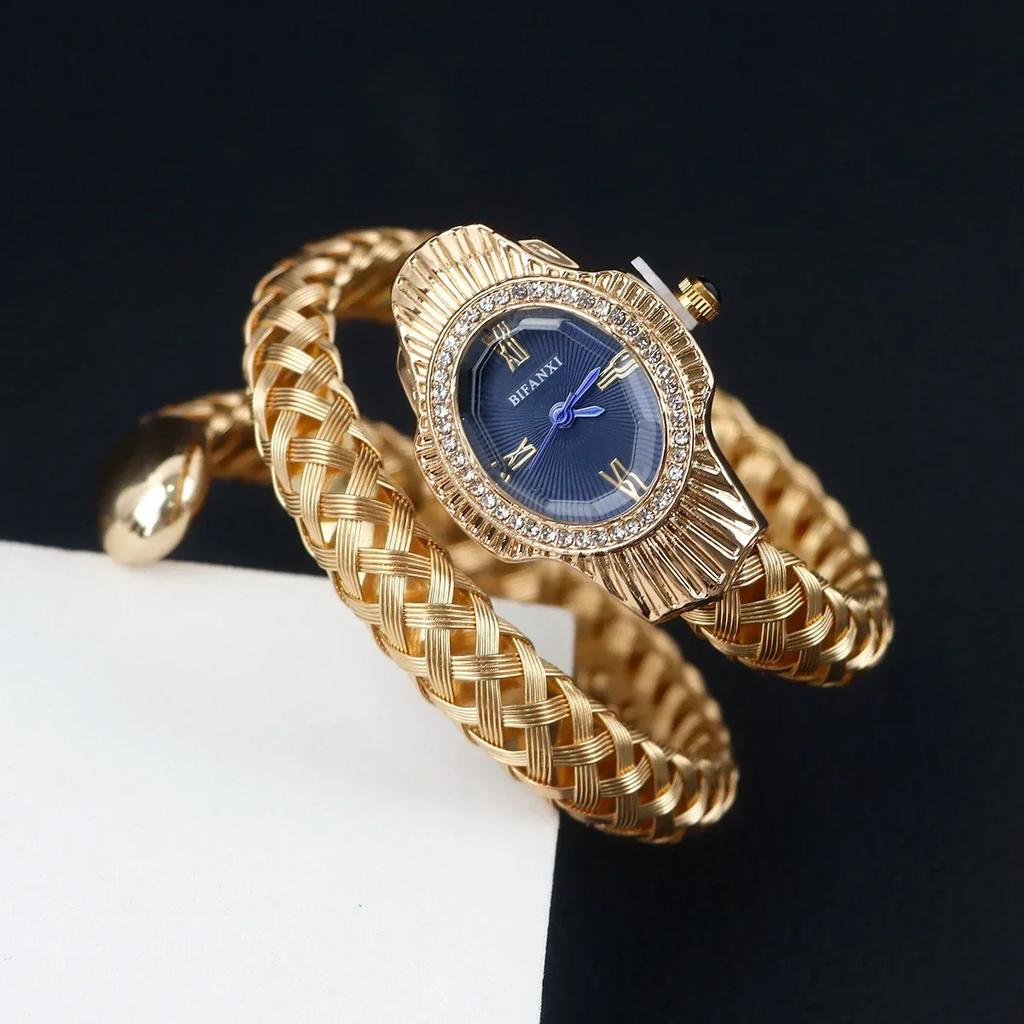 Уникальные женские кварцевые часы AAA Classic Snake Head, модные, в стиле ретро, для девушки, роскошные, женские, с блеском, золотые часы AAA, подарок
