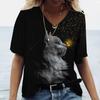 Fashion Women's T-shirt Cat Printed Short Sleeve Tees Ladies T Shirt Oversized V-neck Tops Animal Women Clothing Shirt