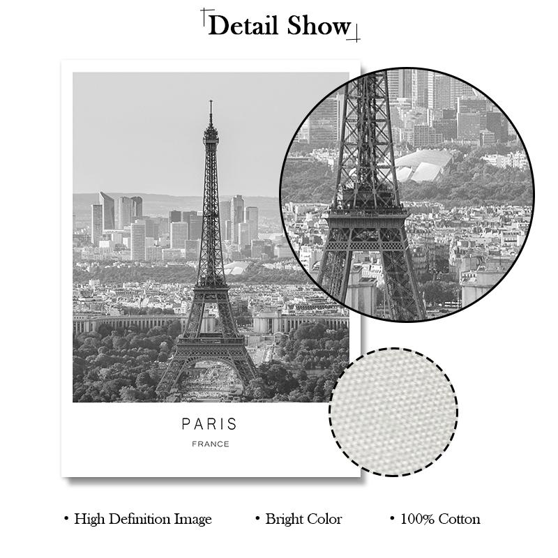 Черно-белый городской пейзаж мира Картина на холсте Париж Лондон Плакат Печать Современное настенное искусство Картина Украшение спальни Домашний декор