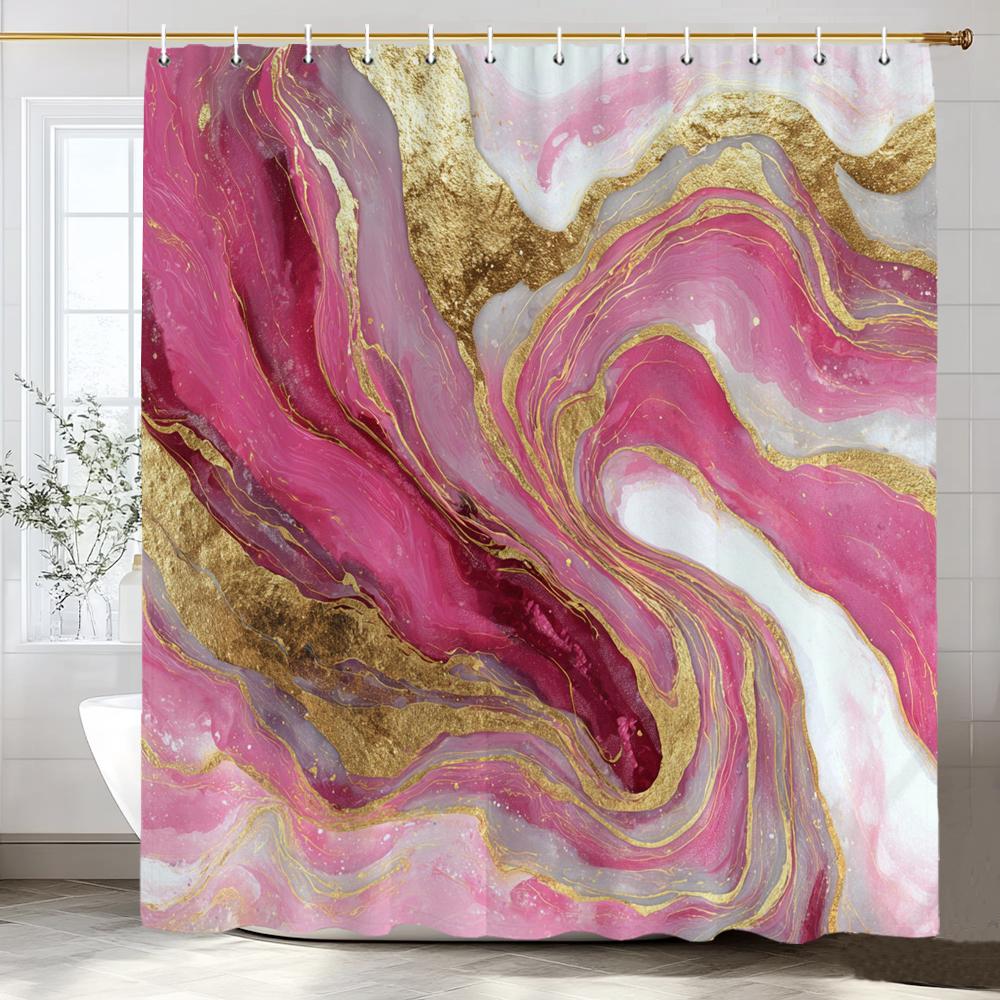 Сине-золотая текстурированная мраморная шторка для душа Черно-белый натуральный художественный узор Полиэстеровая ткань Стираемая шторка для душа Декор для ванной комнаты