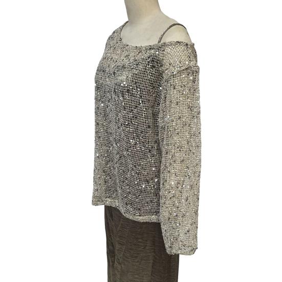 Женские топы с блестящими пайетками, круглым вырезом, длинными рукавами, свободного кроя, пуловеры для офиса, отпуска, вечеринки