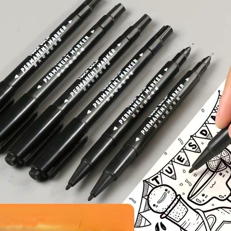 5 Pcs Twin Tip Permanent Marker Pen Fine Point Waterproof Ink Thin Nib Crude Nib Black Ink 0.5mm-1mm Fine Color