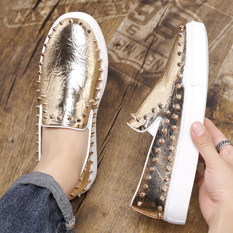 Тренд Новые Мужские Очаровательные Белые Панк Клепки Кожаные Повседневные Туфли Мужские Рок Толстая Подошва Слипоны Лоферы Zapatos Hombre