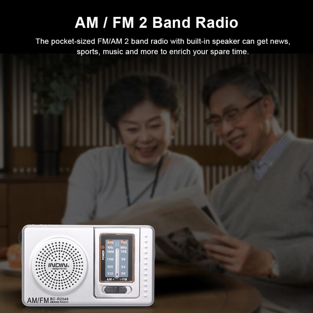 INDIN BC R2048 Мини AM FM Радио 2-диапазонный радиоприемник Портативное карманное радио Встроенный динамик с разъемом для наушников
