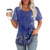 Women's Fashion Printed Casual Pleated Round Short Sleeve T-Shirt Top