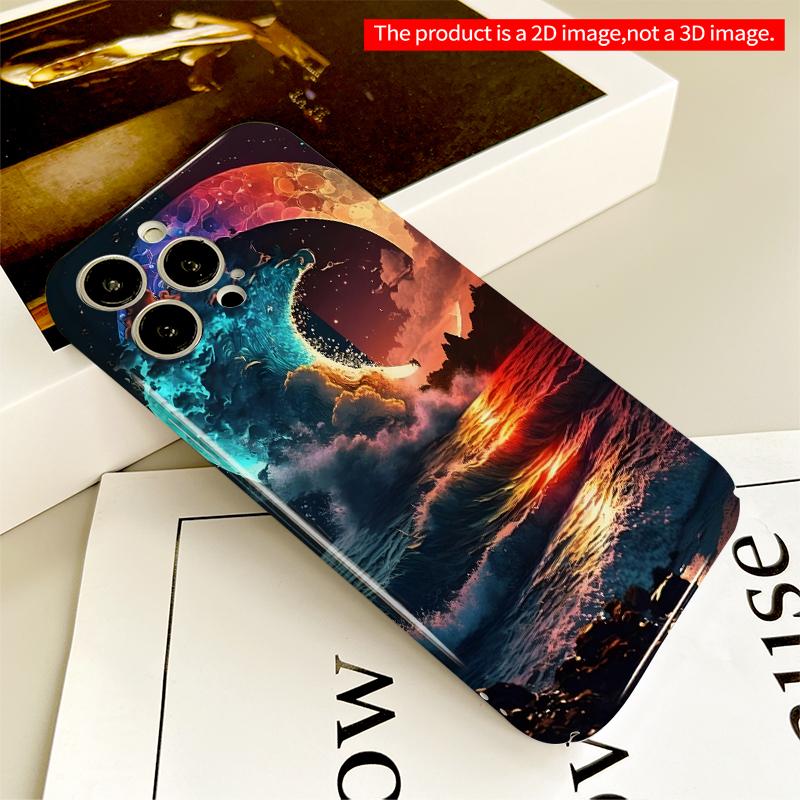 2DFlat Cosmic Wave Moon Sunset Ocean All inclusive film hard iPhone case, compatible with iPhone 18 Pro Max 17 16 15 14 13 12 11
