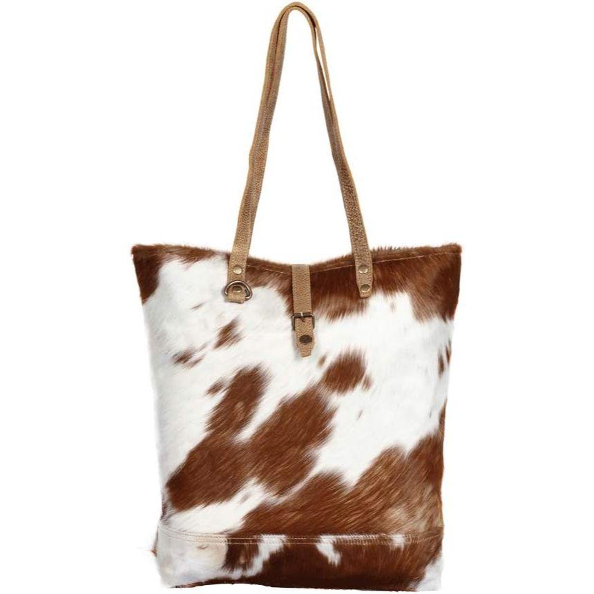 Chestnut Hair On Tote Bag, Brown, Vintage Handmade Leather Hair On Bag.