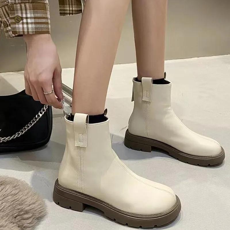 Short Shoes For Women Chelsea Footwear White Female Ankle Boots Tassel Booties Round Toe Korean Style Offer Boot High Quality