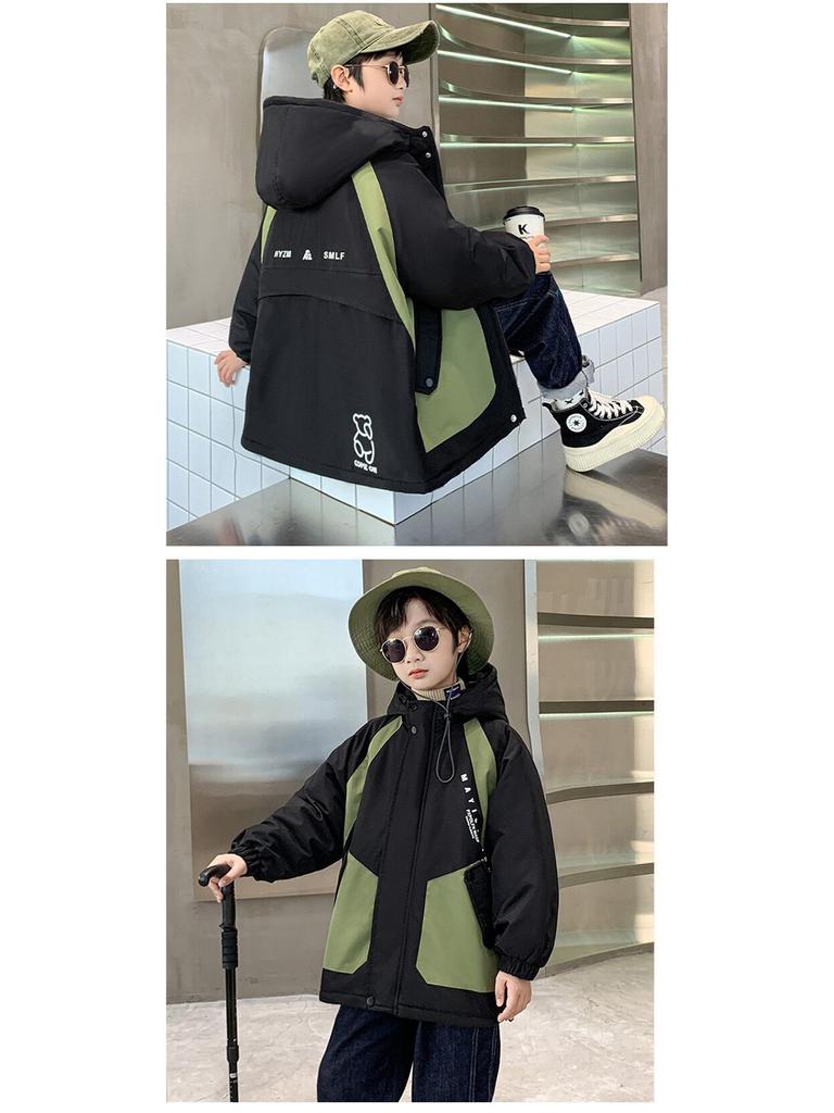 Модное хлопковое пальто для мальчиков 2025: Зимняя парка на бархатной подкладке