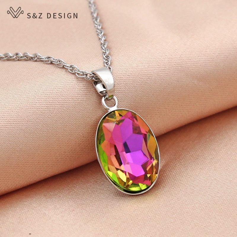 Модное ожерелье в форме яйца с овальным кристаллом и подвеской для женщин, свадебные украшения цвета розового золота