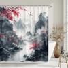 Chinese Style Shower Curtain Koi Fish Cherry Blossom Sun Sea Wave Octopus Landscape Polyester Fabric Curtains Bathroom Decor
