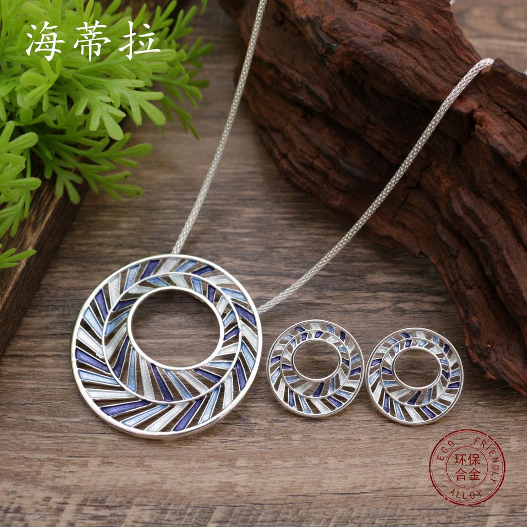 Новый цветная масляная живопись полый кольцевой набор серег-пуссет и подвески, женское преувеличенное кольцо и ожерелье.