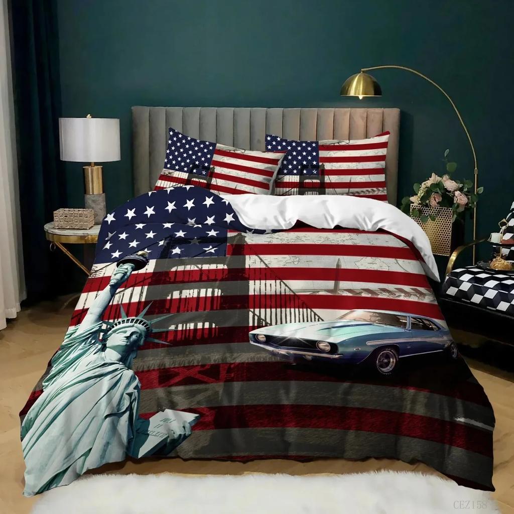Пододеяльник с флагом США King Size Креативный патриотический комплект постельного белья США для взрослых и подростков Микрофибра Пододеяльник
