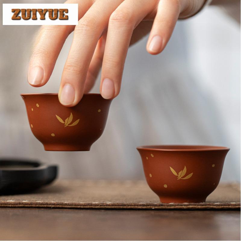2pc/lot Purple Clay Sprinkle Gold Teacup Zen Tea Bowl Beautiful Cup Tea-tasting Personal Cup Chazhan Master Cups Ornaments 40ml