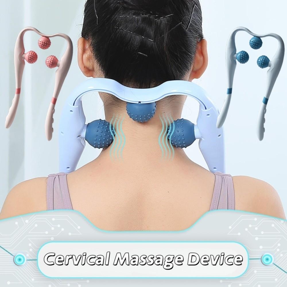 Vibration Cervical Massage Instrument Triple Balls Extended Handle Neck Massager Roller Ergonomic Three-level Adjustment