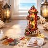 LED String Light Crafts Mosaic Firehouse Craft Kit Lighted Tower DIY 3D Sea Handmade Miniature Glass Kit with Warm Lights for Adults Home
