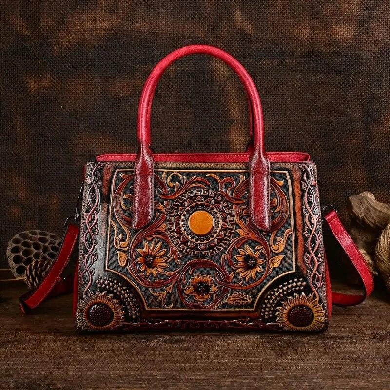 Retro Exquisite Embossed Women's Leather Bag Versatile Large Capacity Shoulder Bags