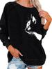 Ladies Spring/Fall Sweatshirt Women's Fashion Cat Print Top Oversized Pullover Sweatshirt