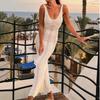 Women's Hollow Out Long Sleeveless Dress Crochet Swim Cover Up Summer Mesh Beach Dress Bikini Coverup Vacation Backless Dresses for Women