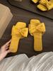 Flat-bottomed bow French small cool slippers fairy shoes 2025 new summer vacation beach shoes yellow sandals