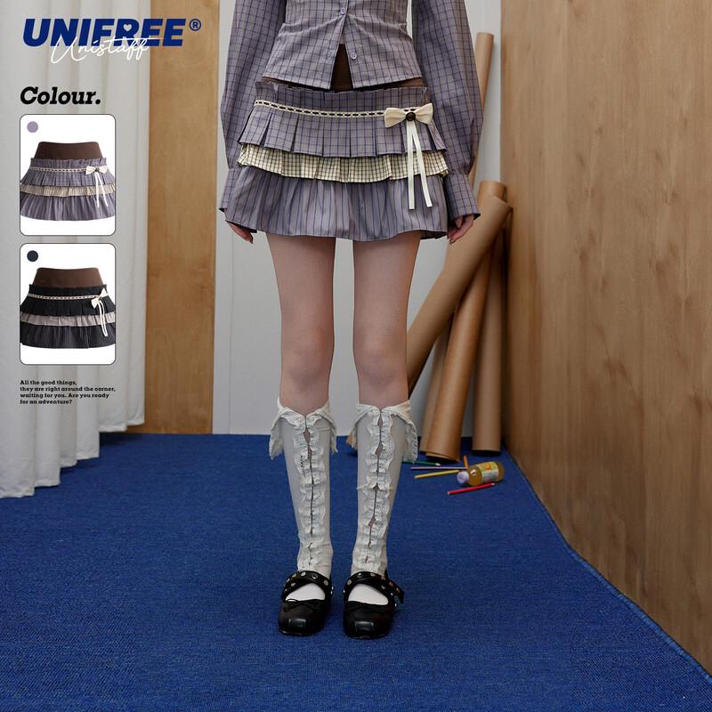unifree Мини-юбка с рюшами, пэчворком и брошью-бантом, весна 2026, больших размеров