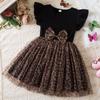 Girls Fashion Dress 2025 Summer Kids Bow Leopard Mesh Princess Dress Holiday Party Dress