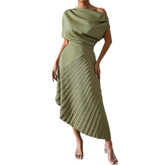 Формальное плиссированное вечернее платье для женщин, с одним плечом, плиссированное, А-силуэта, с короткими рукавами, драпированное, праздничное, коктейльное платье