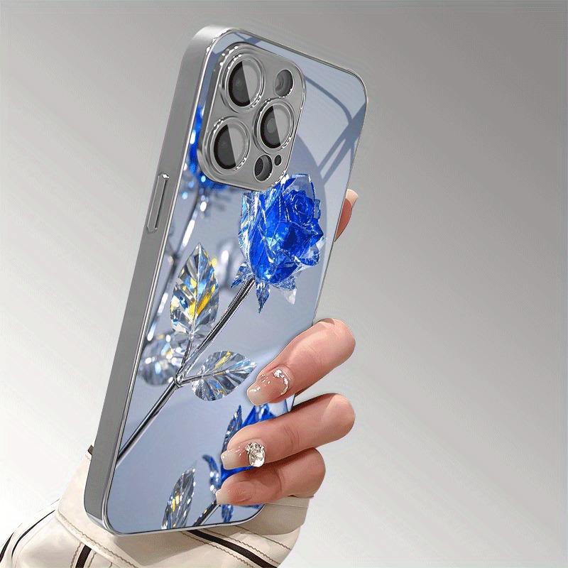 Стильный Телефонный Чехол с Узором из Кристально-Синих Роз, Покрытый Гальваническим Покрытием, Для Samsung Galaxy S25 S24 S23 Ultra Plus FE, Чехол из Закаленного Стекла