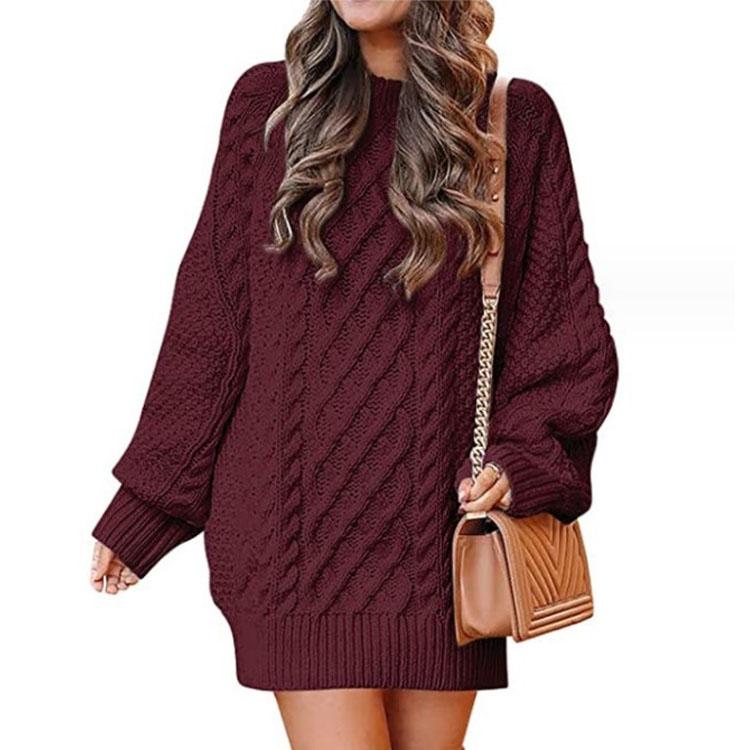 Новый женский вязаный свитер с длинными рукавами, теплое платье-свитер средней длины