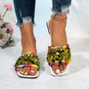 European and American Flat-bottomed Sequined Cool Slippers Women's 2025 Summer New Square Head Outer Wear Large Size 4344 One-word Slippers
