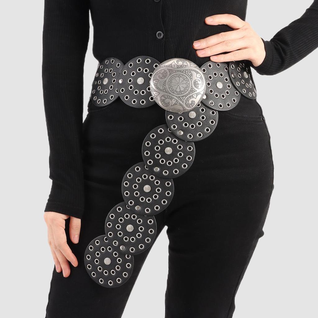 Western Style Disc Belt Y2K Wide Disc Belt Cowboy Wide Disc Belt Hollow Belt for Women