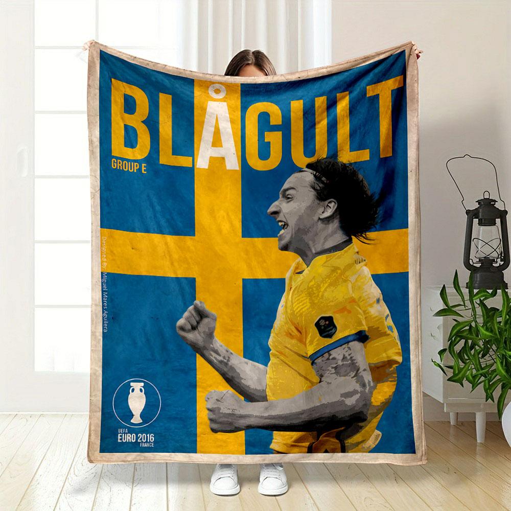 Retro Sweden National Football Euro Art Blue Plush Blanket, Multipurpose Blanket for Home and Travel, Cloud-Like Blanket for Total Relaxation