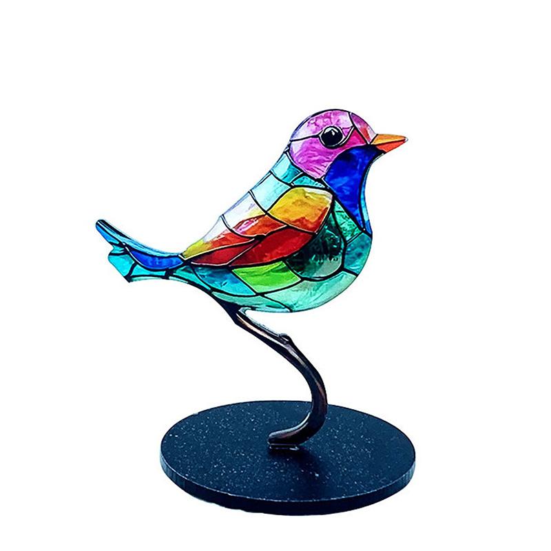 Stained Acrylic Birds On Branch Desktop Ornaments, Double Sided Multicolor Style Birds Craft Statue Desktop Ornaments