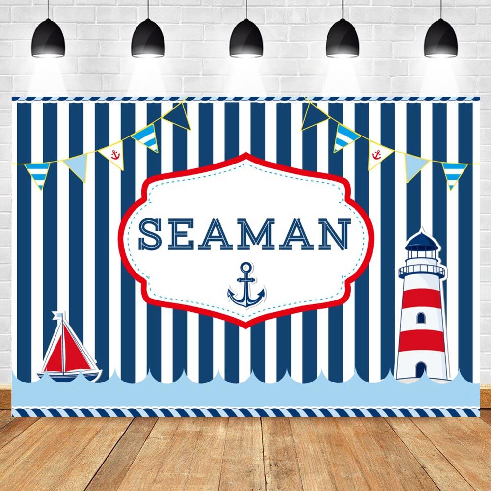 Nautical theme baby party background for photography, sailboat, boat, starfish, wooden board, sailor portrait, Photo background