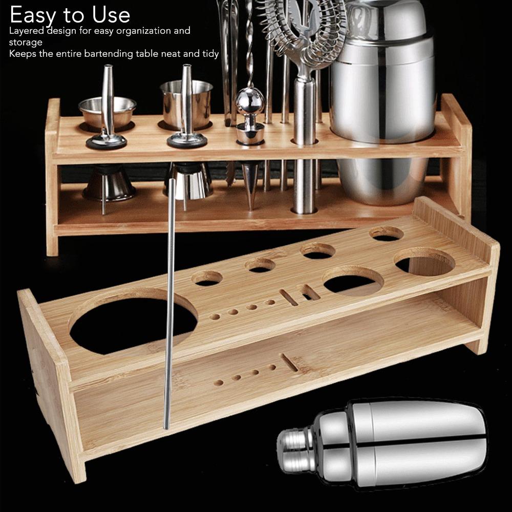 Easy Storage Bar Tool Organizer Wood Bartender Set Stand Portable Bartending Tool Holder Home