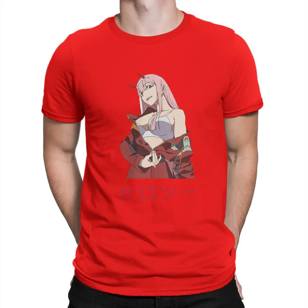 Men's Zero Two Sexy T Shirt Darling In The Franxx Anime Pure Cotton Tops Humorous Short Sleeve Crewneck Tee Shirt Summer T-Shirt Unisex