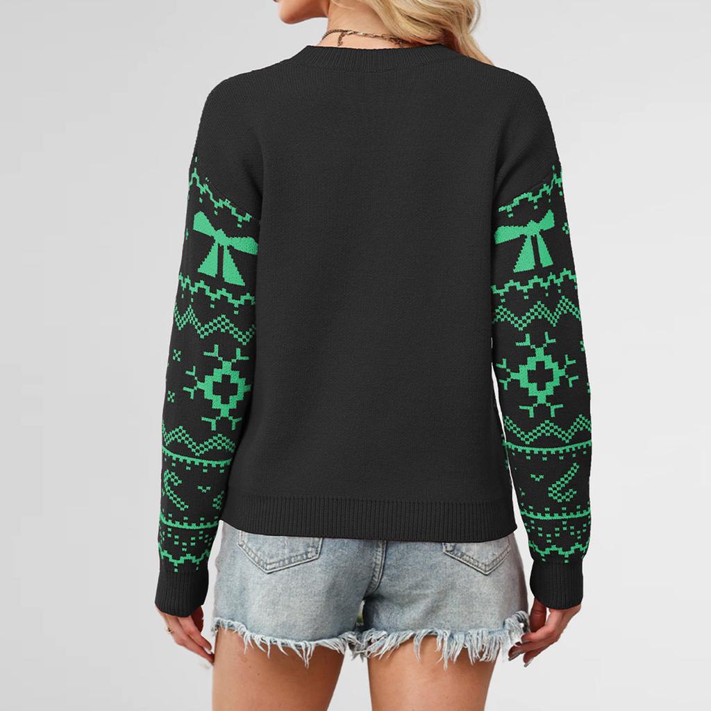 Женский модный свитер с круглым вырезом и длинными рукавами с рождественской снежинкой, повседневный пуловер, вязаный свитер-топ